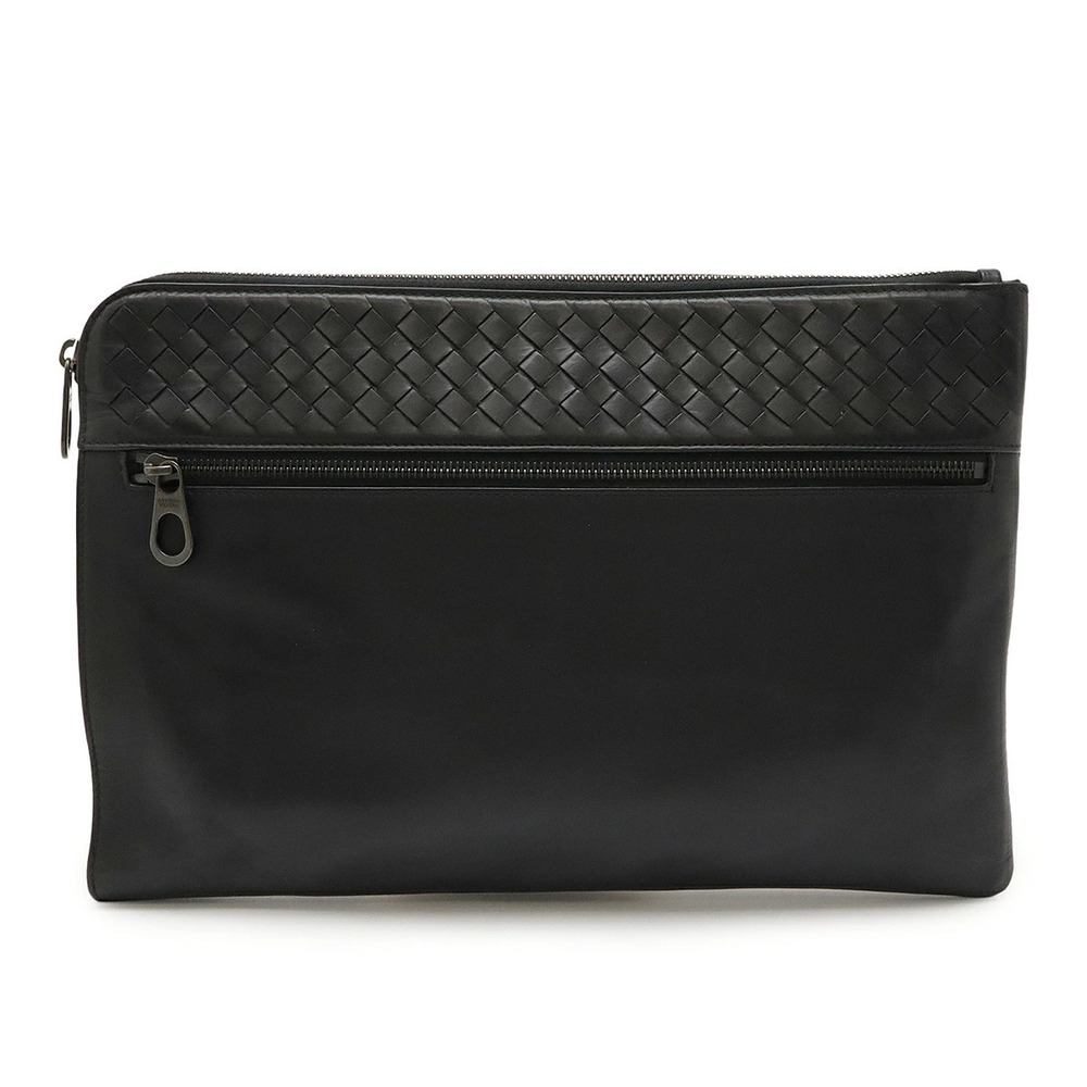 BOTTEGA VENETA Intrecciato Clutch Bag Shoulder Leather Black